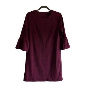 Banana Republic Factory Round Neck Bell Sleeve Maroon Plaid Sheath Dress